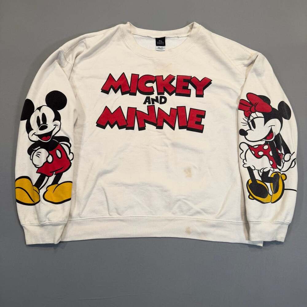 Disney Mickey Mouse Sweatshirt Size XXL(19) Cream Mickey And Minnie